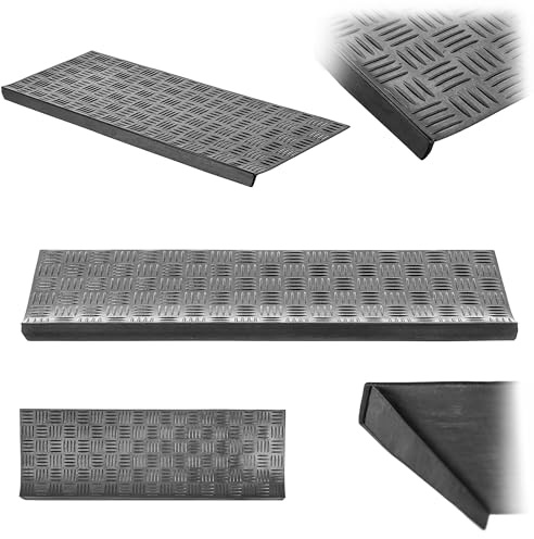 KADAX rutschfeste Stufenmatten aus Gummi für Außentreppen, Wetterfeste Treppenmatten in Schwarz, Fußmatten für den Außenbereich (Muster 3, 25 x 75 cm)