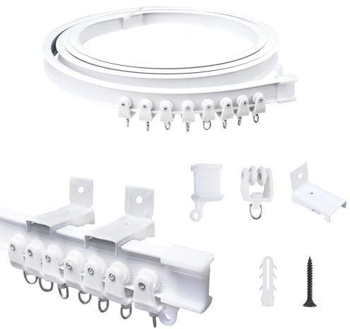 FOGAWA 3m Vorhangschiene wandmontage, Wandvorhangschiene, Flexible Gardinenschiene, Gebogen, Wandschiene für Vorhänge, Duschvorhangstange, Raumteiler, Vorhangschienensystem mit Wandhalterung, Weiß