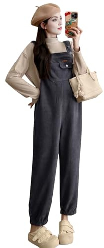 LAEMILIA Maternity Overalls for Pregnant Women Corduroy Dungarees Pregnancy Jumpsuit Ladies Cord Bib Pants with Pockets Adjustable Wide Leg Fleece Lined Trousers M-XXL