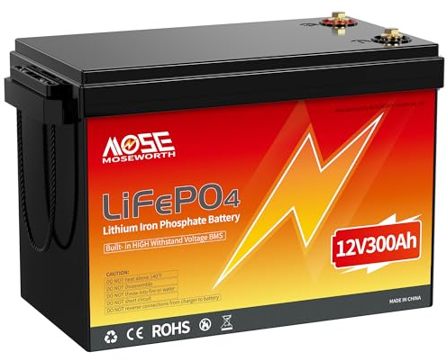 MOSEWORTH 12V 300Ah LiFePO4 Batterie, 1280Wh Lithium Akku mit Verbessertes 200A BMS, 5000+ Tiefe Zyklen, Unterstützung in Serie/Parallelschaltung, für Wohnmobil, Marine, Haushalt