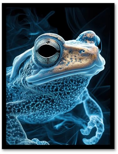 Artery8 Toad Portrait Gold Electric Blue Bioluminescent Bathroom Toilet Artwork Framed Wall Art Print 18X24 Inch