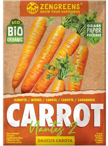 ZenGreens® Semi di carota biologico - Semi di verdure per la coltivazione in giardino, sul balcone o in un'aiuola rialzata - Sementi di ortaggi - Nantes 2