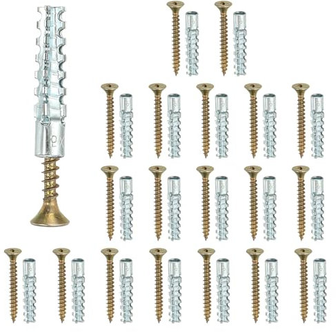 PATIKIL 20 Pcs Drywall Hollow Wall Anchors with Screws 0.16 x 1.38, Steel Dry Wall Anchors Kit for Wooden Concrete Plaster Hinge Hole Repair, Silver (5 x 30mm)