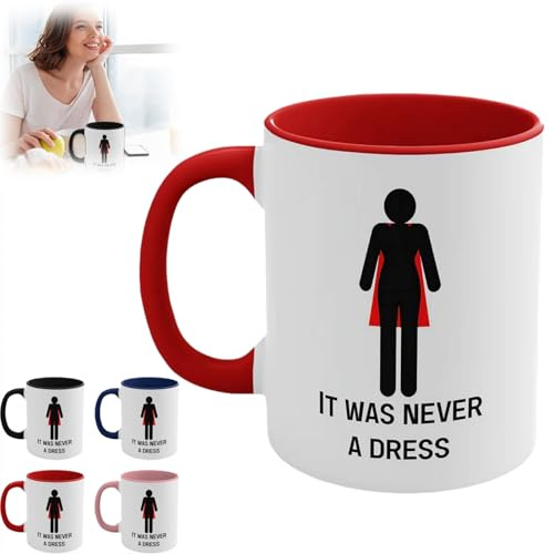 Keramik Kaffeetasse mit Aufschrift „It was Never a Dress“ von 325 ml - Schwarz auf Weiß - Kaffeetasse für Frauen - Morgendliche Teetasse für Frauen