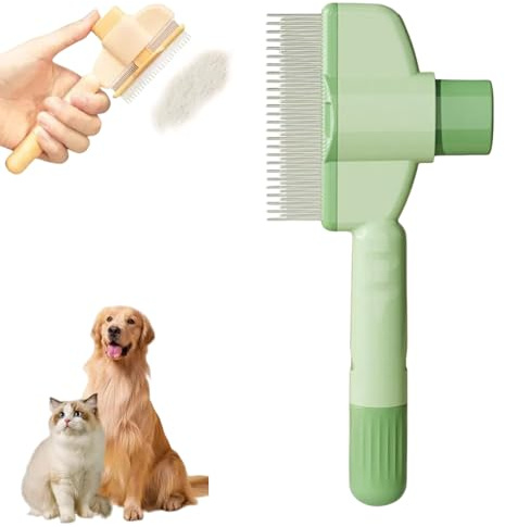 Selbstreinigender Flohkamm für Haustiere, Flohkamm für Katzen, Flohkamm Hunde, Katzenkamm, Läusekamm mit Edelstahl Kammzähne für Tierhaare Entfernen, Flohkamm zum Fellpflege Haustier (Grün*1)