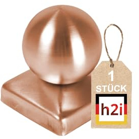 h2i Pfostenkappe Kugel | Kupfer | 91 x 91 mm | 1 Stk. | Eckige Abdeckkappe für Garten Holzpfosten Pfostenträger & Zaunpfosten in Pyramidenform | Wetterschutz für Holz-Balken & Pfosten