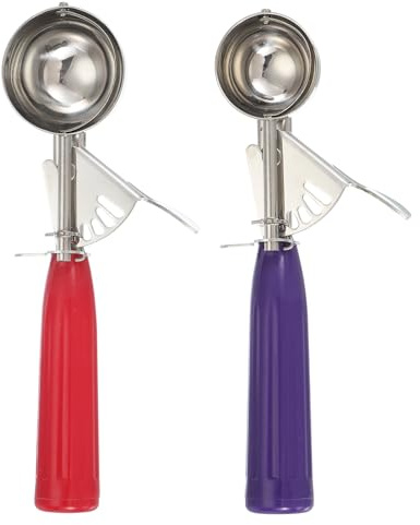 sourcing map 2 Pcs Cookie Scoops, Ice Cream Scoop with Trigger for Baking Cookie Dough Rice Pudding Kitchen Gadget, Red, Purple