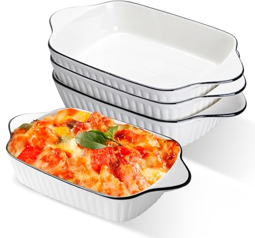 Set med 4 små keramikugnsformar med handtag, ugn, mikrovågsugn och airfryer, perfekt för gratin, pasta, desserter och mer, liten ugnsform för 1 person