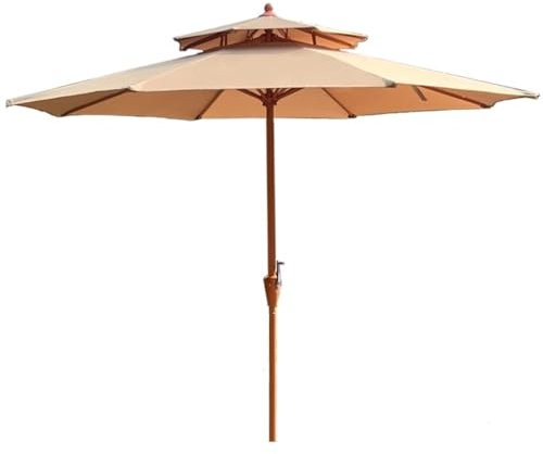 Parasol de terrasse double de 270 cm, parasol à 2 niveaux pour plage, balcon, piscine, jardin, marché, protection UV, auvent d'extérieur kaki, grand parasol de terrasse