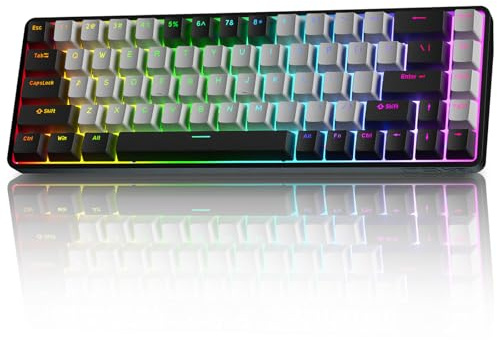 TMKB T68 Tastiera Meccanica da Gaming Wireless Tri-Mode (Bluetooth 5.0/2.4G/USB-C), Layout 60% con 68 Tasti Retroilluminazione RGB (QWERTY), Switch Blu - Nero/Grigio