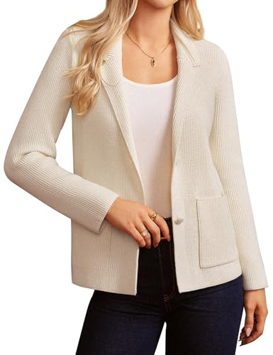 Grace Karin - Blazer da donna a maniche lunghe lavorato a maglia, due bottoni, con colletto a revers, business casual, cardigan da ufficio, Albicocca, XXL