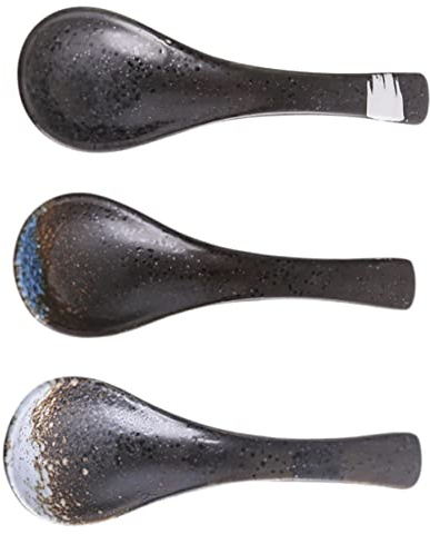LIFKOME 3 piezas Cucharas de Cerámica Japonesa para Sopa y Arroz Mango Cómodo Diseño Elegante y Colores Surtidos para Uso Multifuncional Casa Color Aleatorio Color Aleatorio
