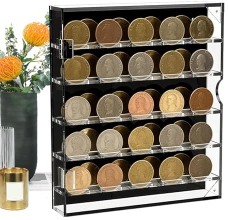 Genérico Expositor De Monedas Conmemorativas,Caja De Almacenamiento En Acrílico Transparente | Soporte Expositor De Almacenamiento con Estantes Extraíbles para Colección De Medallas En Pared O