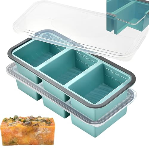 Theuwnee® 2-Pack Silicone Freezer Tray with Lid - Soup Freezer Container molds - Large Ice Cube Tray-Freezer Storage Food Soups & Meal Prep (Blue, 3+3)