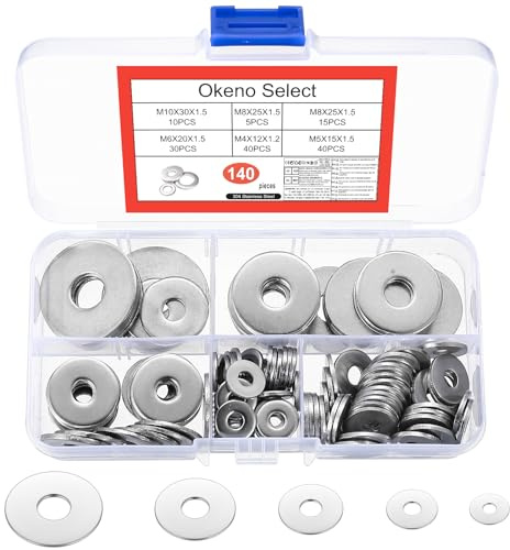 Okeno Select 140 Stück Edelstahl Unterlegscheiben Edelstahl, Metall Karosseriescheiben Sortiment, Beilagscheiben Sortiment für Schrauben & Muttern(M4 M5 M6 M8 M10)