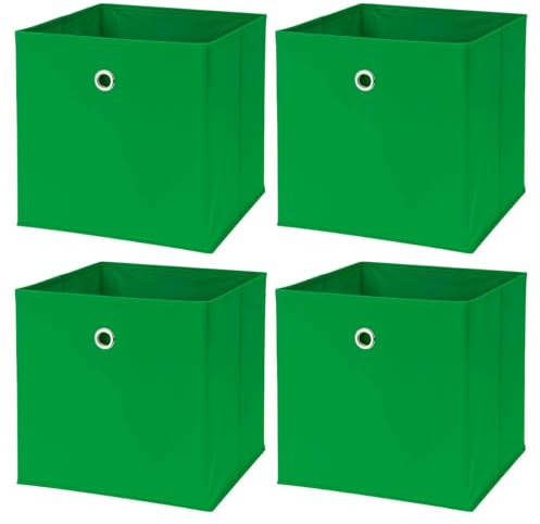 Murago 4er Set Faltbox ca. 30x30x30 cm - Grün - Würfel Aufbewahrungsbox faltbar Aufbewahrungskörbe Dekoration Korb Boxen Wohnzimmer Stoff für Kleidung Büro Klappbox Schlafzimmer Weihnachten