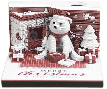 Calendario 3D – 8 x 8 x 4,8 cm, diseño de oso de Navidad 2026, planificador de escritorio, decoración novedosa de oficina en casa, accesorio de escritorio interactivo para profesores, estudiantes