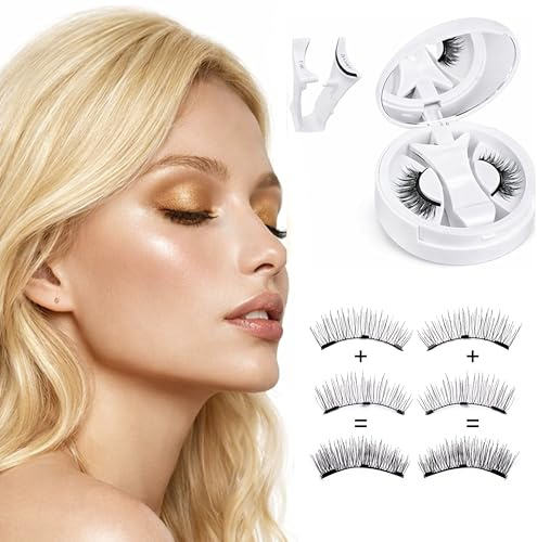 Magnetische Wimpern Set ohne Eyeliner & Kleber - 2 Paare Natürlicher Look Magnetwimpern, Wiederverwendbare Soft Faser Magnetic Lashes mit Applikator, DIY Wimpernverlängerung Kit