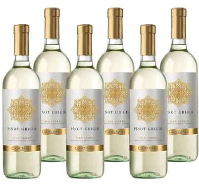 Giordano Vini - Set Vino 6 Bottiglie 4500ml, Pinot Grigio delle Venezie DOC, Vino Bianco Pregiato Da Regalare, Confezioni Vino Degustazione Italia Luce del Garda