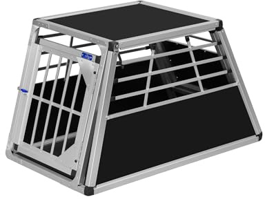 ALPUNA Transportbox N105 – Aluminium Einzelbox für Hunde 101×55×58 cm, Auto Hundebox mit Notausstieg, sicherer Hundetransport im Kofferraum