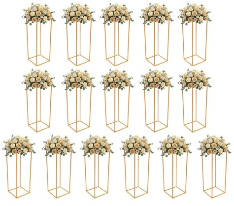 yunaoii 16 supporti per fiori in metallo per matrimonio con martello, colonne con base in metallo, supporto per fiori rettangolari, colonne decorative in forme geometriche, 24 × 24 × 60 cm
