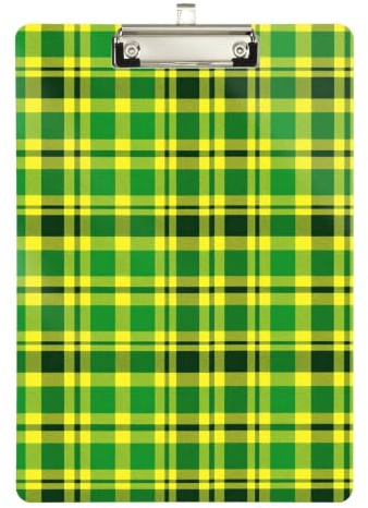 Transparent skrivplatta 30 x 23 cm grön svart guld tartan rutig silver