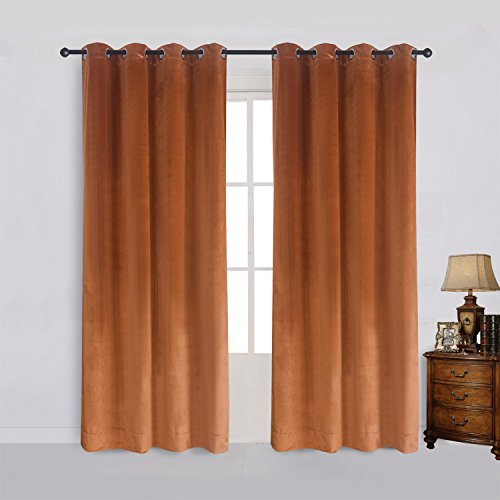 Cherry Home Superweiche, rustikale Samt-Dekor-Verdunkelungsvorhänge, Raumverdunkelungsvorhänge, metallische Ösen, 132 x 183 cm, karamellfarben, 2 Paneele