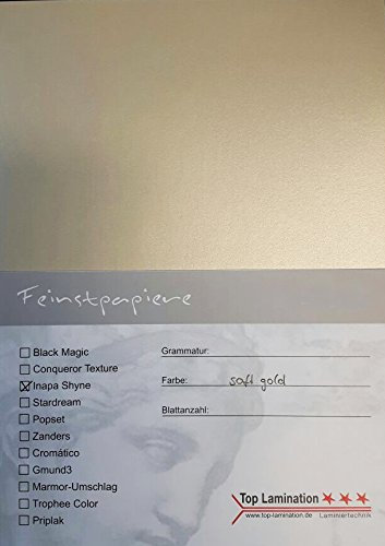 100 Blatt softgold farbenes Papier 250g/m² DIN A5 (148x210 mm) komplett durchgefärbt Metallic Papier