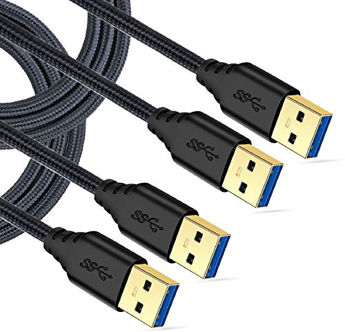 Besgoods USB 3.0 Cable Male to Male, 2-Pack Braided 6ft USB to USB Cable Type A Male Double End USB Cord Compatible Hard Drive Enclosures, DVD Player, Laptop Cooler - Black …