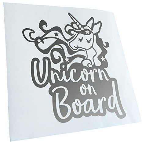 Kiwistar - Autoaufkleber - Unicorn on Board Einhorn - Silber - 12x10cm - Heckscheibe Auto Aufkleber wetterfest für Kfz LKW Mofa Truck - Sticker außen selbstklebend Tuning Zubehör für Fenster Fahrzeug