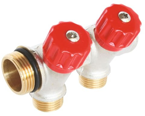 SOMATHERM FOR YOU, Collecteur de distribution 2 sorties à portée plate easy lock M15/21 avec vannes, en laiton nickelé, pour installations sanitaires et de chauffage, étanchéité optimale