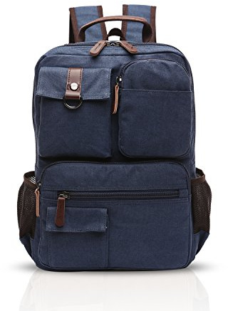 FANDARE Retro Rucksack Herren Business Laptop Tasche Student Outdoor Reisen Multi-Tasche Daypack Verschleißfest Leinwand Schwarz