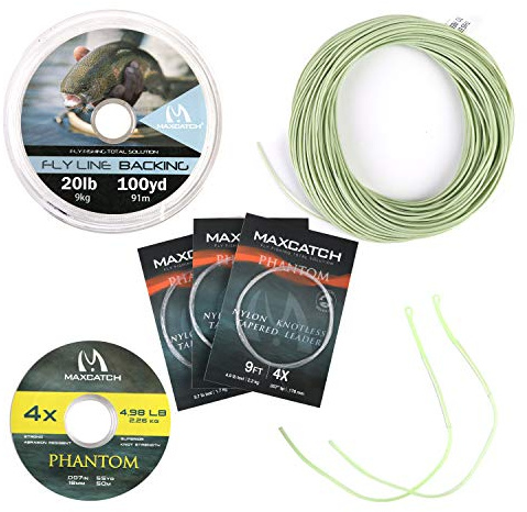 MAXIMUMCATCH Bestprice Fliegenfischen Schnur (Weight Forward, Schwimmende Fliegenschnur) und Fliegenschnur Combo mit Backing Vorfach und Tippet (1F/2F/3F/4F/5F/6F/7F/8F/9F/10F) (Grüne Combo, WF5F)