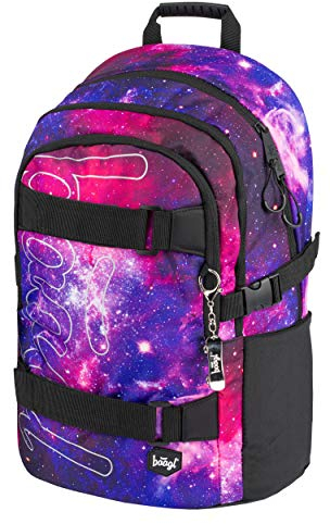 Baagl Schulrucksack für Mädchen Teenager - Skateboard Rucksack - Kinderrucksack mit Laptopfach und Brustgurt für Schule (Skate Galaxy)