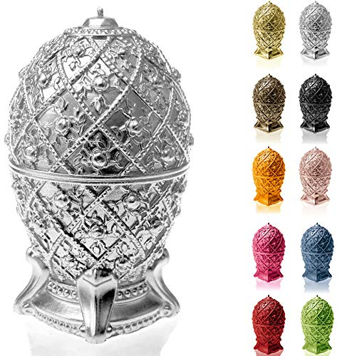 Candellana Kerze Mittleres Faberge-Ei Low Poly, Höhe: 16 cm, Handgemacht in der EU (Silver)
