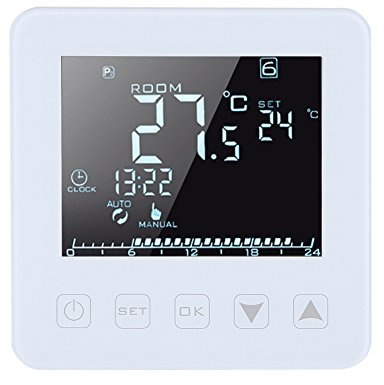 GOTOTOP 16A Thermostat numérique Programmable Grand écran LCD, télécommande Thermostat de Chauffage électrique contrôleur de température ambiante rétro-éclairage Blanc