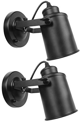 kylynly Industrial Ceiling Spotlight, 2 Packs Matt Black Vintage Wall Mount Lights, Rotate Head, Hardwired No Plug E26 Base, Decor for Indoor Living Bedroom or Loft Cafe bar Lighting(No Bulb)