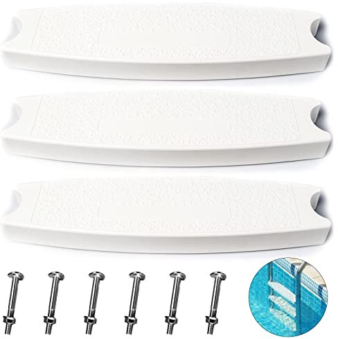 TonGass (3-Pack) 18 Universal Heavy-Duty Molded Plastic Swimming Pool Ladder Rung Step with Stainless Steel Bolts White