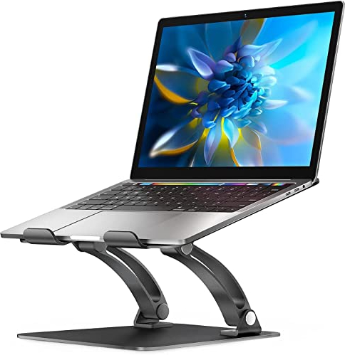 Nulaxy Adjustable Laptop Stand, Aluminum Foldable Laptop Riser with Heat-Vent, Ergonomic Portable Computer Stand Compatible with 10-17 Up to 22 Lbs Laptops, MacBook, Dell, HP, Samsung (Black)
