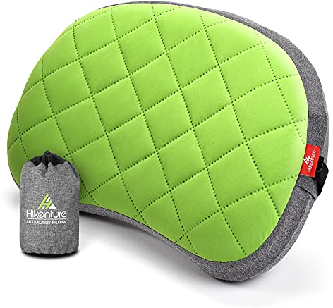 HIKENTURE Aufblasbares Camping Kissen mit abnehmbaren Bezug, Reisekissen aufblasbar leicht, Ergonomisches Kissen Unterwegs, Aufblasbares Kopfkissen Campingkissen Outdoor, Inflatable Pillow-Green