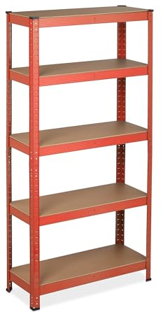 Relaxdays Schwerlastregal zum Stecken, Traglast: 875 kg, 5 Ebenen, rot | Keller & Garage, Stahl, HxBxT: 151 x 75 x 30 cm