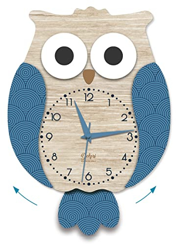 DEKORI Orologio gufo con pendolo. Meccanismo ultra silenzioso. Arreda e rallegra ogni ambiente della casa, cucina salotto cameretta. Prodotto in Italia.
