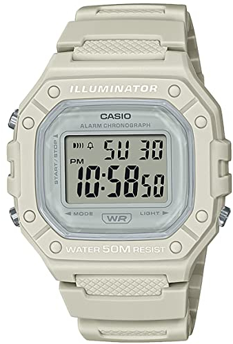 Casio Reloj Cuarzo Unisex 44.40mm con dial Digital Clear y Correa de Plastic/Resin Strap Color Crema W-218HC-8AVEF