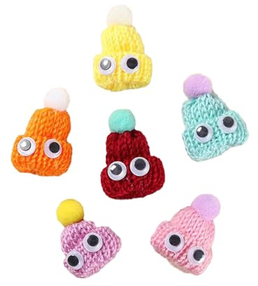 ChongKuan Mini Mützchen Für Sorgenwürmchen Weihnachtsmützen Mützen Zum Basteln Kleine Und Hüte Basteldekoration Puppe Gestrickt Ornamente Strickmützen Weihnachten (Augen bewegen Sich,50 Stück)