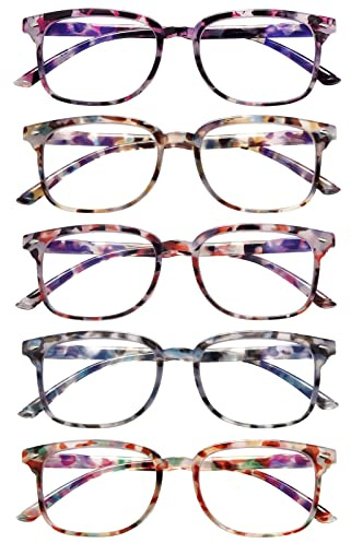 STASTEND 5 Pack Reading Glasses Blue Light Blocking for Women,Computer Readers with Spring Hinge (Multicolor-C2, 1.75, multiplier_x)