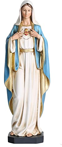 BC Catholic Immaculate Heart of Mary Statue, Blessed Virgin Mary Mother figure for Altar, Hand Painted Religious Gifts to Mom, 10inches H, Handmade by Buildclassic
