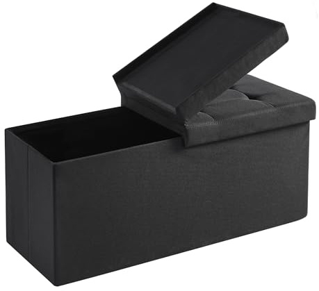 Zedelmaier Sitzbank mit Stauraum, Sitzhocker Faltbar Sitztruhe belastbar bis 300 kg, Deckel klappbar, klappbare Sitztruhe für Wohnzimmer, Flur, Schlafzimmer, 76x38x38 cm, Schwarz