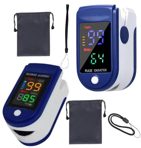 Lot de 2 Oxymètres de Pouls Professionnels – Saturation Oxygène SpO2 & Fréquence Cardiaque – Écran LED HD – Pour Sport, Maison, Santé, Randonnée, Adultes, Seniors/notice en Français/etui et cordon