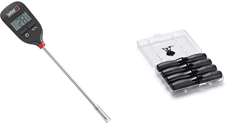Weber 6750 Digitales Taschenthermometer, Grillthermometer mit Sofortanzige & 6489 Maiskolbenhalter-Set, 8 Stück, Picknick, Grillen, Gartenparty