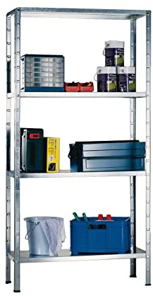 SCHULTE Regalwelt Steckregal mit 4 PowerMAX Fachböden, 70 kg Tragkraft, 200x100x50 cm (HxBxT), verzinkt, Lagerregal, Kellerregal, Werkstattregal, Steckregal